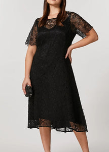 Modern Black Hollow Out Lace Maxi Dresses Short Sleeve