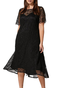 Modern Black Hollow Out Lace Maxi Dresses Short Sleeve