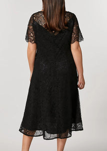 Modern Black Hollow Out Lace Maxi Dresses Short Sleeve