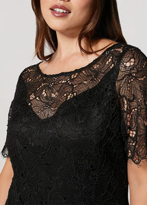 Modern Black Hollow Out Lace Maxi Dresses Short Sleeve