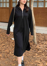 Load image into Gallery viewer, Modern Black Hooded Side Open Spandex Maxi Dress Fall