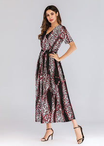 Modern Black Patchwork Tie Waist Chiffon Holiday Maxi Dresses Summer