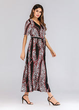 Load image into Gallery viewer, Modern Black Patchwork Tie Waist Chiffon Holiday Maxi Dresses Summer