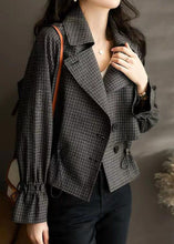 Load image into Gallery viewer, Modern Black Peter Pan Collar Plaid Drawstring Patchwork Cotton Jacket Fall