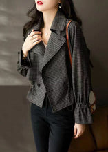 Load image into Gallery viewer, Modern Black Peter Pan Collar Plaid Drawstring Patchwork Cotton Jacket Fall