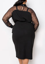 Load image into Gallery viewer, Modern Black Turtleneck Dot Patchwork Side Open Tulle Mid Dresses Summer