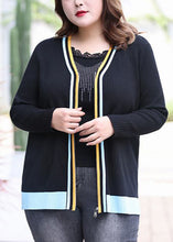 Load image into Gallery viewer, Modern Black V Neck Striped Patchwork Zippered Knit Top Fall