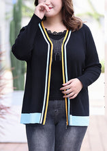 Load image into Gallery viewer, Modern Black V Neck Striped Patchwork Zippered Knit Top Fall