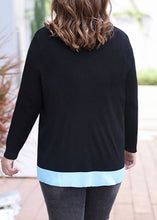 Load image into Gallery viewer, Modern Black V Neck Striped Patchwork Zippered Knit Top Fall