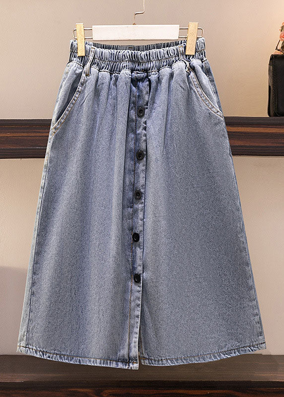 Modern Blue Front Open Pockets Patchwork Denim Skirts Summer