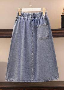 Modern Blue Front Open Pockets Patchwork Denim Skirts Summer