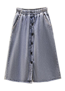 Modern Blue Front Open Pockets Patchwork Denim Skirts Summer