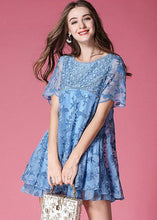 Load image into Gallery viewer, Modern Blue O-Neck Embroideried Organza Dresses Summer