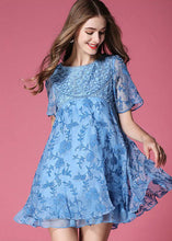 Load image into Gallery viewer, Modern Blue O-Neck Embroideried Organza Dresses Summer