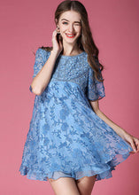 Load image into Gallery viewer, Modern Blue O-Neck Embroideried Organza Dresses Summer