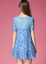 Load image into Gallery viewer, Modern Blue O-Neck Embroideried Organza Dresses Summer