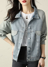 Load image into Gallery viewer, Modern Blue PeterPan Collar Button Patchwork denim Jacket Spring