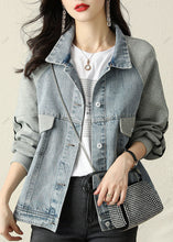 Load image into Gallery viewer, Modern Blue PeterPan Collar Button Patchwork denim Jacket Spring