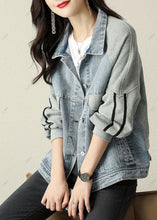 Load image into Gallery viewer, Modern Blue PeterPan Collar Button Patchwork denim Jacket Spring