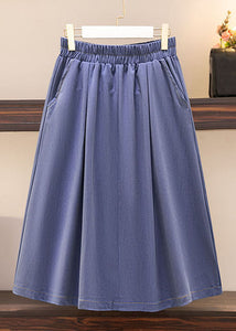 Modern Blue Pockets Elastic Waist Patchwork A Iine Skirts Summer
