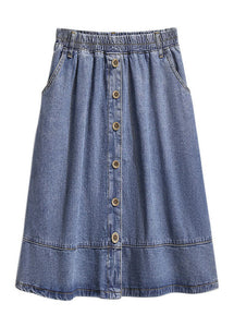 Modern Blue Pockets Elastic Waist Patchwork Denim Skirt Fall