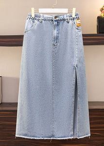 Modern Blue Pockets Side Open Patchwork Denim Skirts Summer
