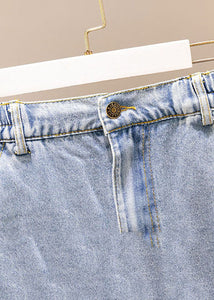 Modern Blue Pockets Side Open Patchwork Denim Skirts Summer