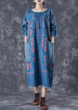 Load image into Gallery viewer, Modern Blue Print Patchwork Pockets Denim Maxi Dresses Fall