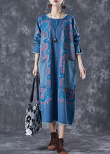 Load image into Gallery viewer, Modern Blue Print Patchwork Pockets Denim Maxi Dresses Fall