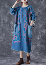 Load image into Gallery viewer, Modern Blue Print Patchwork Pockets Denim Maxi Dresses Fall