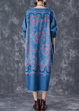 Load image into Gallery viewer, Modern Blue Print Patchwork Pockets Denim Maxi Dresses Fall