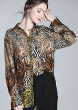 Load image into Gallery viewer, Modern Brown Peter Pan Collar Leopard Print Silk Top Spring