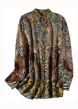 Load image into Gallery viewer, Modern Brown Peter Pan Collar Leopard Print Silk Top Spring