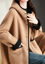 Load image into Gallery viewer, Modern Camel Patchwork Button Hoodie Faux Fur Coat Long Sleeve