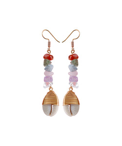 Modern Copper Shell Crystal Knit Fabric Drop Earrings