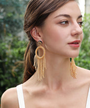 Load image into Gallery viewer, Modern Gold Rice Ball Circular Tassel Drop Earrings