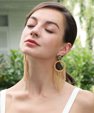 Load image into Gallery viewer, Modern Gold Rice Ball Circular Tassel Drop Earrings