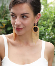 Load image into Gallery viewer, Modern Gold Rice Ball Circular Tassel Drop Earrings