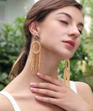 Load image into Gallery viewer, Modern Gold Rice Ball Circular Tassel Drop Earrings