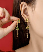 Load image into Gallery viewer, Modern Green Sterling Silver Overgild Bamboo Drop Earrings