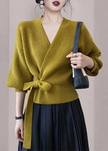 Load image into Gallery viewer, Modern Green V Neck Tie Waist Wool Knit Cardigan Spring