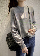 Load image into Gallery viewer, Modern Grey O-Neck Chiffo Patchwork Knit Pullover Long Sleeve