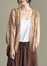 Load image into Gallery viewer, Modern Khaki Jacquard Hollow Out Cotton Short Cardigans