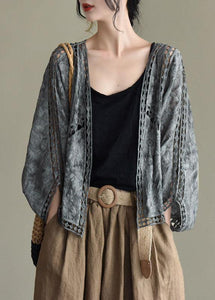 Modern Khaki Jacquard Hollow Out Cotton Short Cardigans