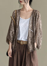 Load image into Gallery viewer, Modern Khaki Jacquard Hollow Out Cotton Short Cardigans