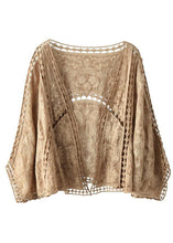 Load image into Gallery viewer, Modern Khaki Jacquard Hollow Out Cotton Short Cardigans