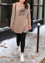 Load image into Gallery viewer, Modern Khaki Print Side Open Cotton Pullover Sweatshirt Fall