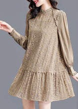 Load image into Gallery viewer, Modern Khaki Stand Collar Patchwork Wrinkled Lace Dress Spring