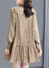 Load image into Gallery viewer, Modern Khaki Stand Collar Patchwork Wrinkled Lace Dress Spring