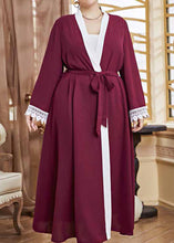 Load image into Gallery viewer, Modern Mulberry V Neck Lace Patchwork Tie Waist Chiffon Cardigan Long Sleeve
